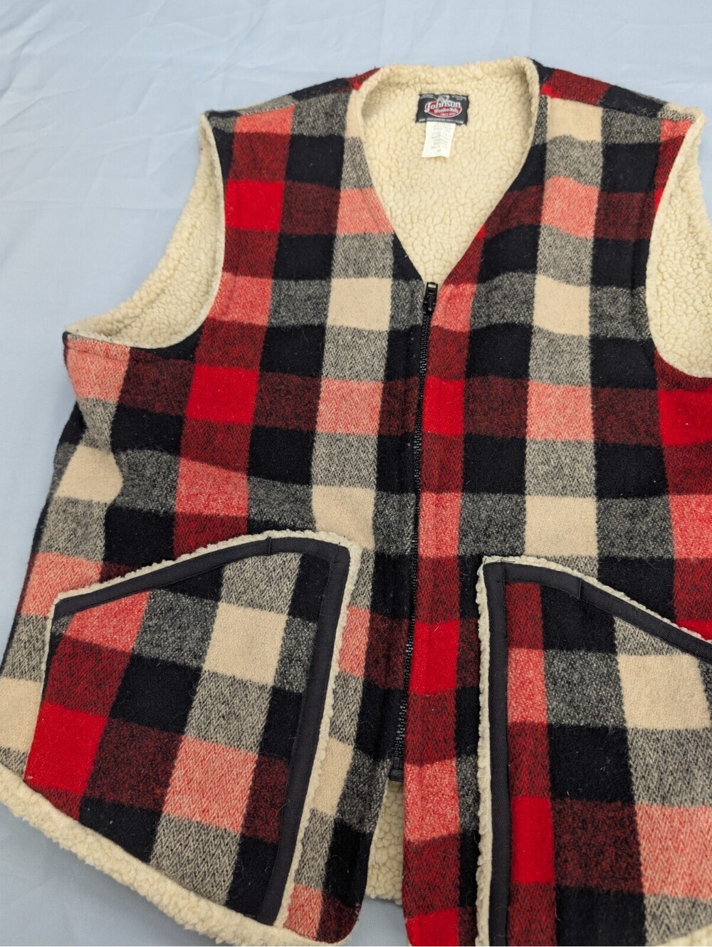 Johnson Woolen Mills Fleece Lined Plaid Vest XL Vermont